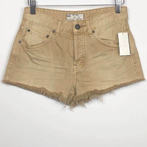 NWT Free People Khaki Brown Uptown Denim Shorts - Picture 3 of 4